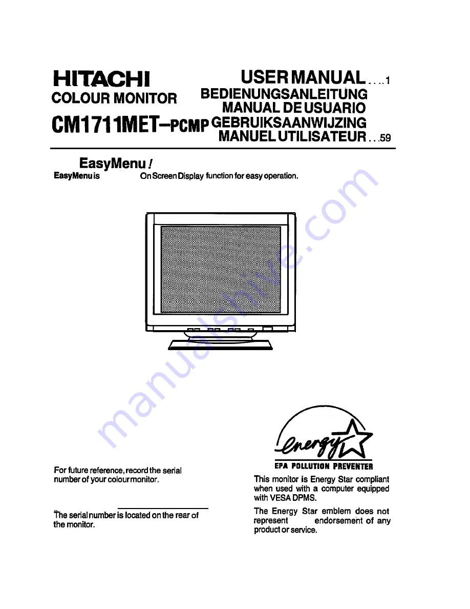 Hitachi CM1711MET-PCMP User Manual Download Page 1