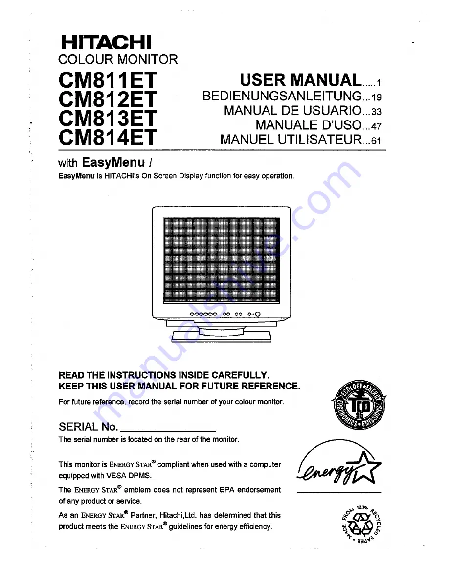 Hitachi CM811ET Скачать руководство пользователя страница 1