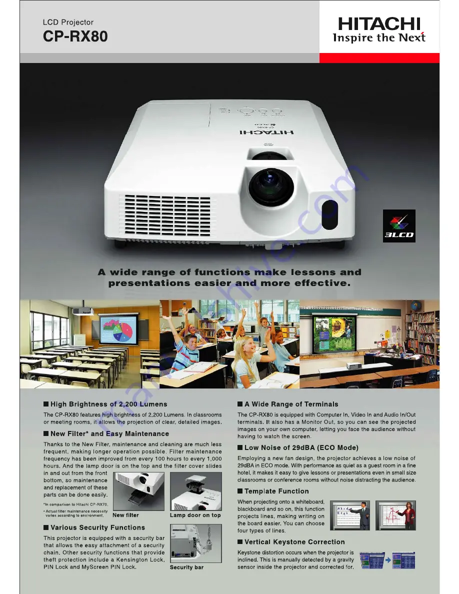 Hitachi CP-RX80 - XGA LCD Projector Скачать руководство пользователя страница 1