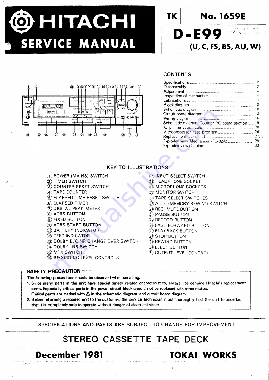 Hitachi D-E99 Service Manual Download Page 1