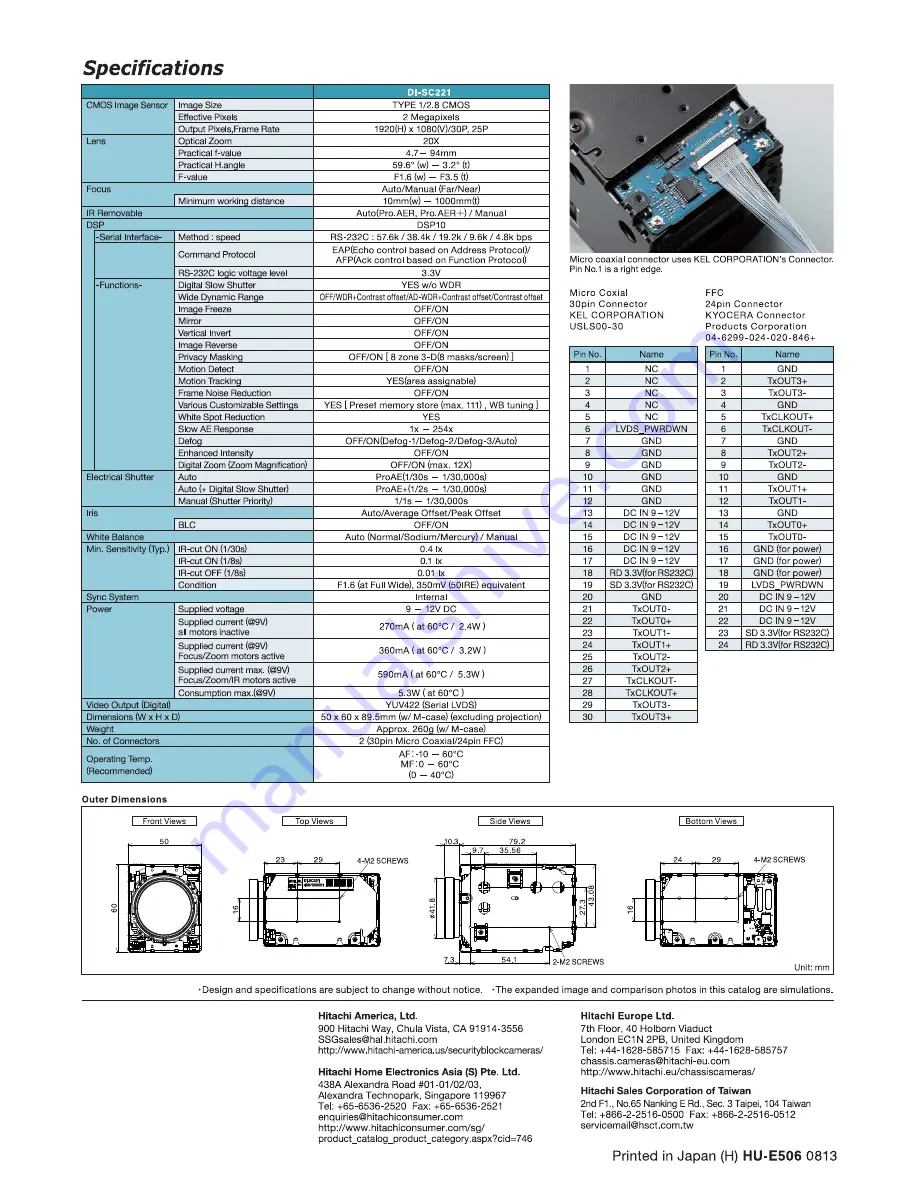 Hitachi DI-SC221 Specifications Download Page 2