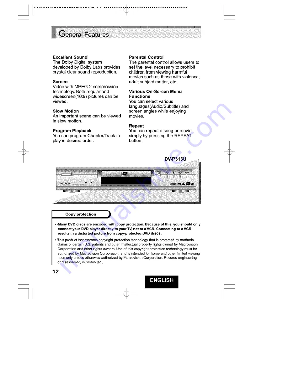 Hitachi DV-P313U Instruction Manual Download Page 12