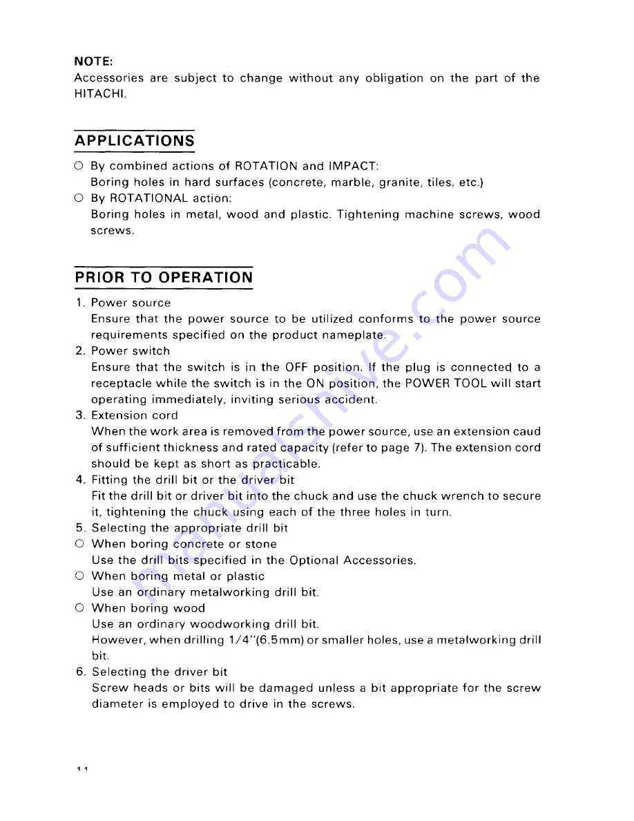 Hitachi FDV 12V Instruction Manual Download Page 12