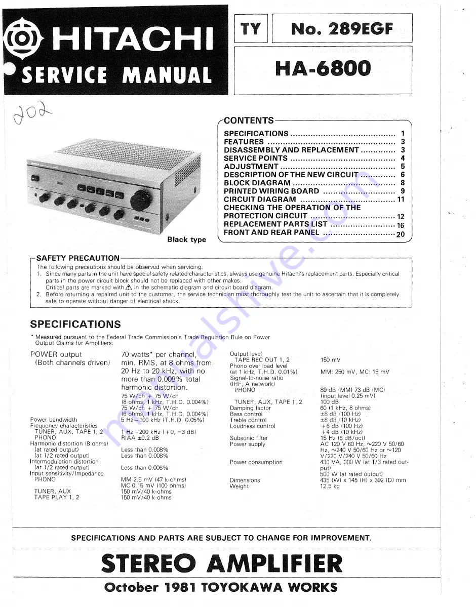 Hitachi HA-6800 Service Manual Download Page 1