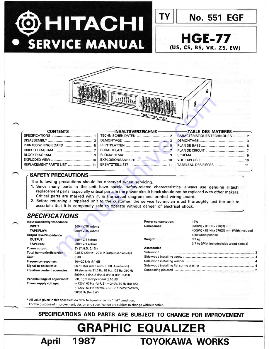 Hitachi HGE-77 Service Manual Download Page 1