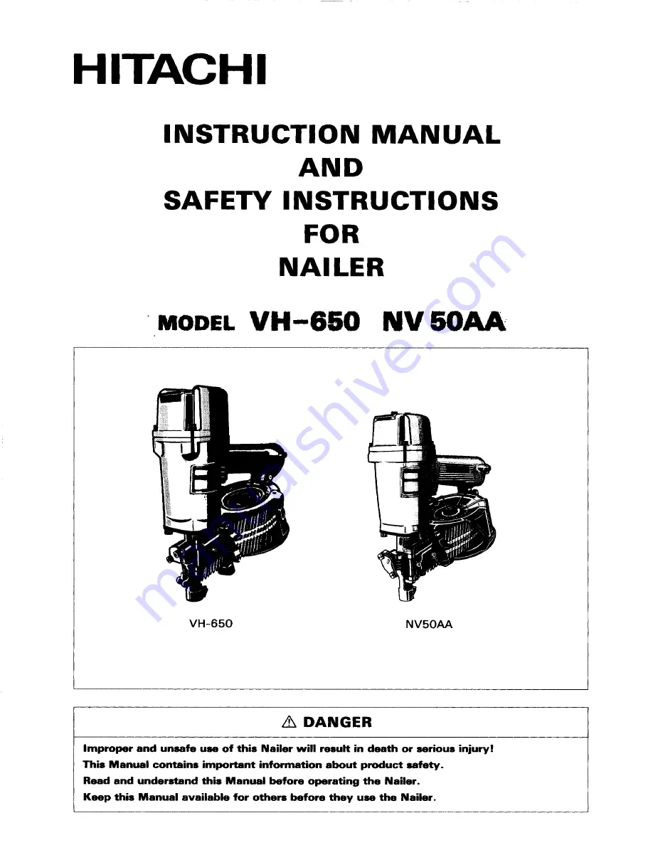 Hitachi NV 50AA Скачать руководство пользователя страница 1