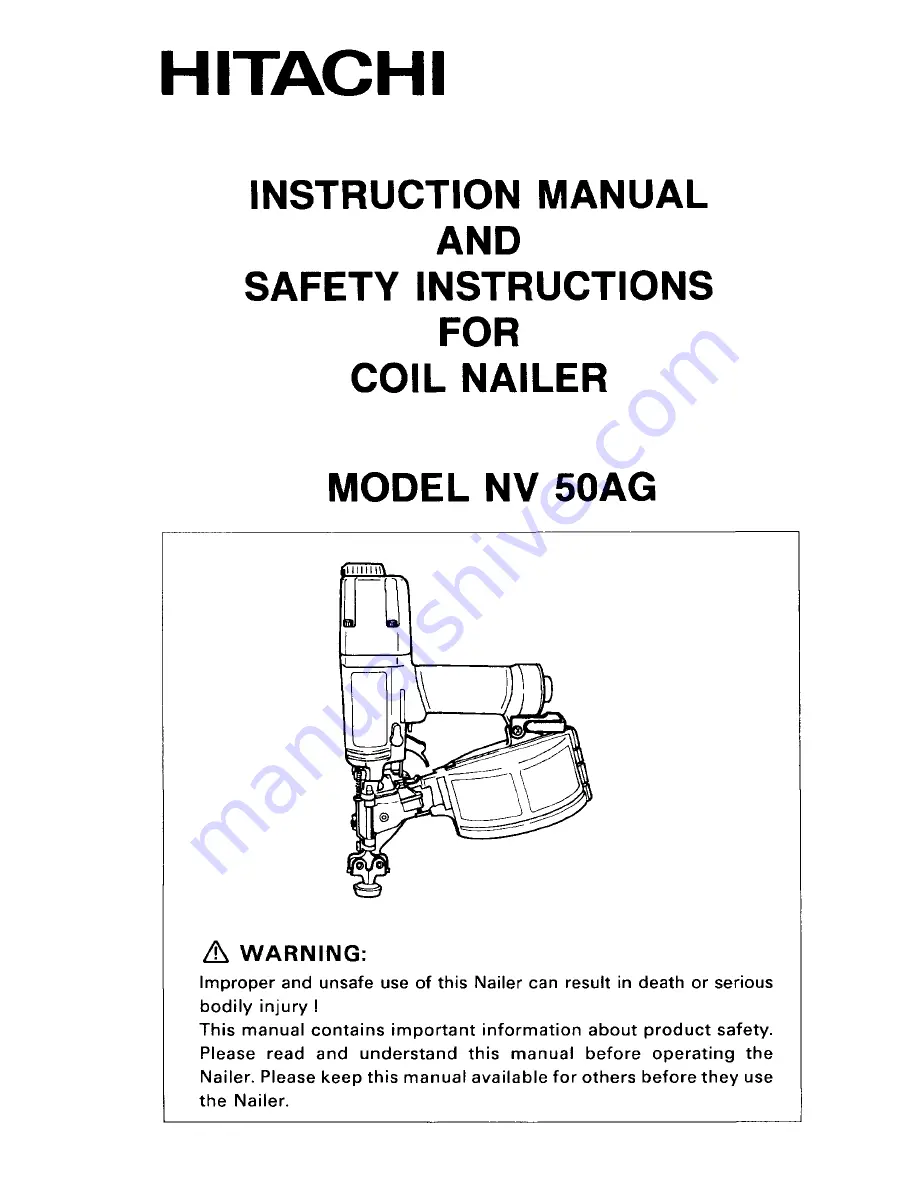 Hitachi NV 50AG Instruction Manual And Safety Instructions Download Page 1