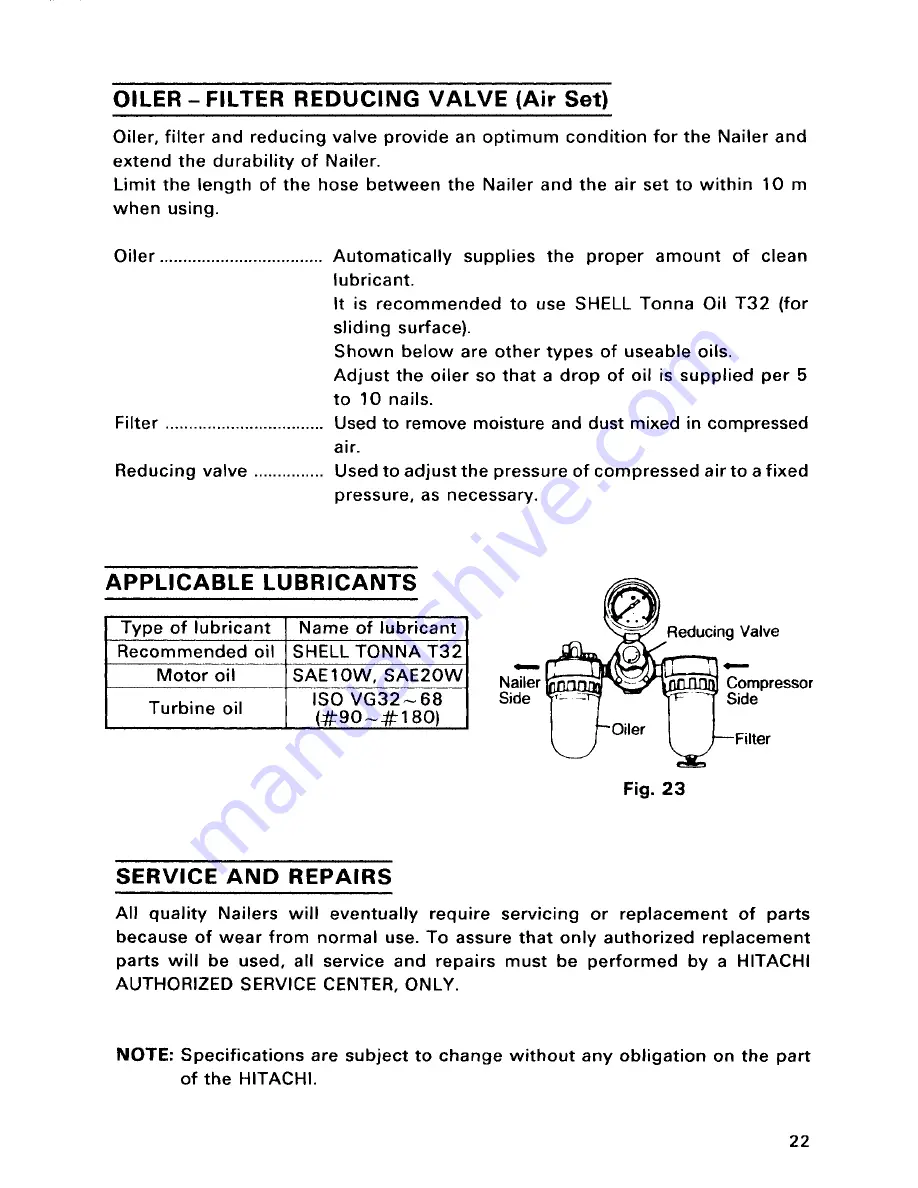 Hitachi NV 50AG Instruction Manual And Safety Instructions Download Page 23