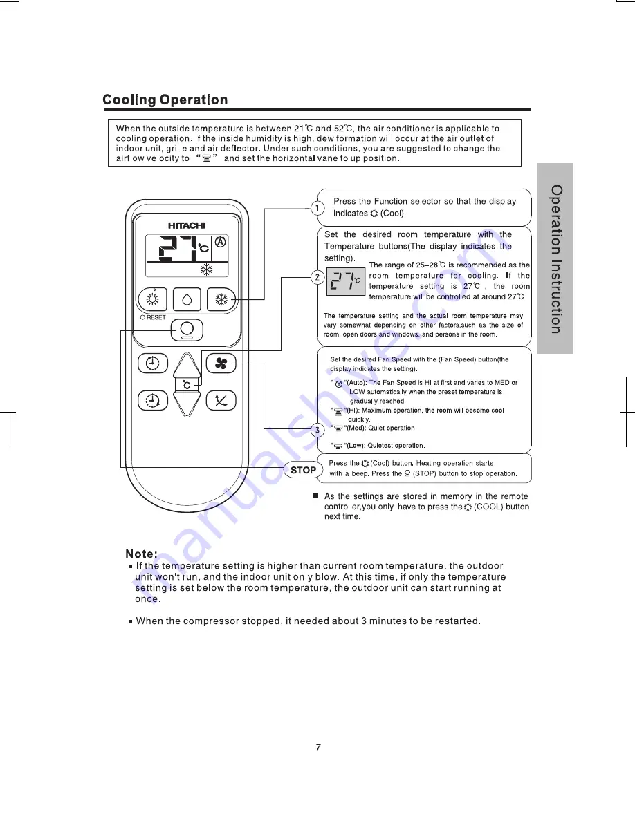 Hitachi RAC-L24GHZ Operation And Installation Instructions Manual Download Page 9