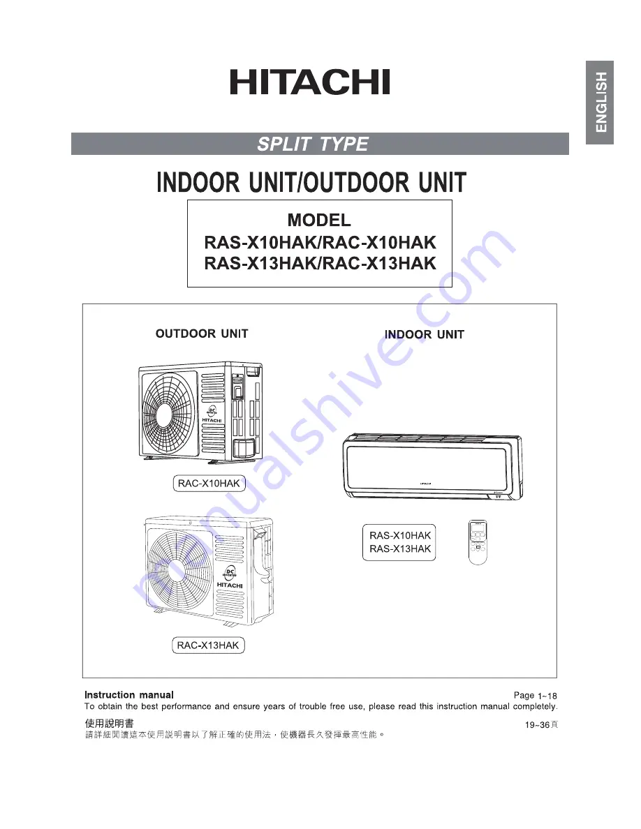 Hitachi RAC-X10HAK Instruction Manual Download Page 1