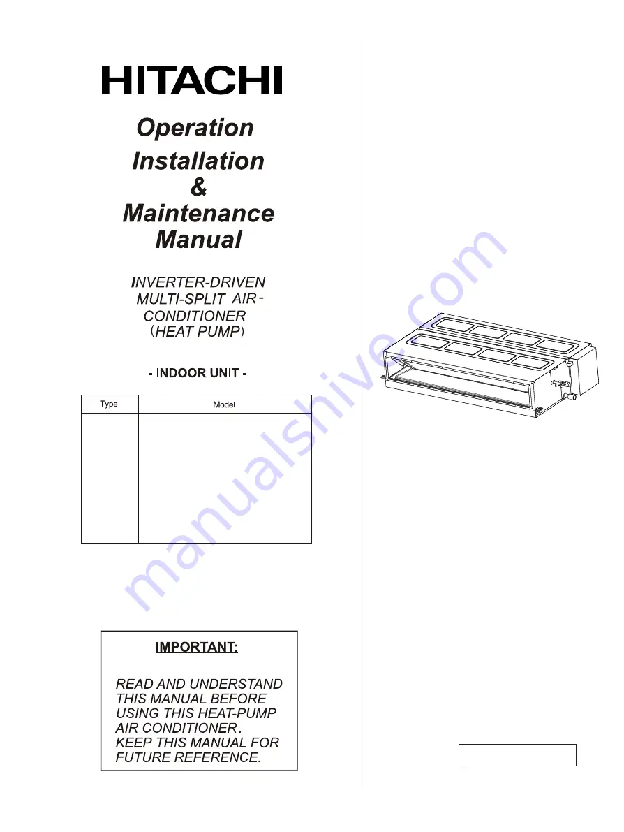 Hitachi RPIH-3.0HNAUB1Q Operation Installation Maintenance Manual Download Page 1