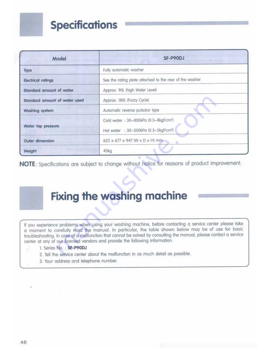 Hitachi SF-P90DJ User Manual Download Page 46