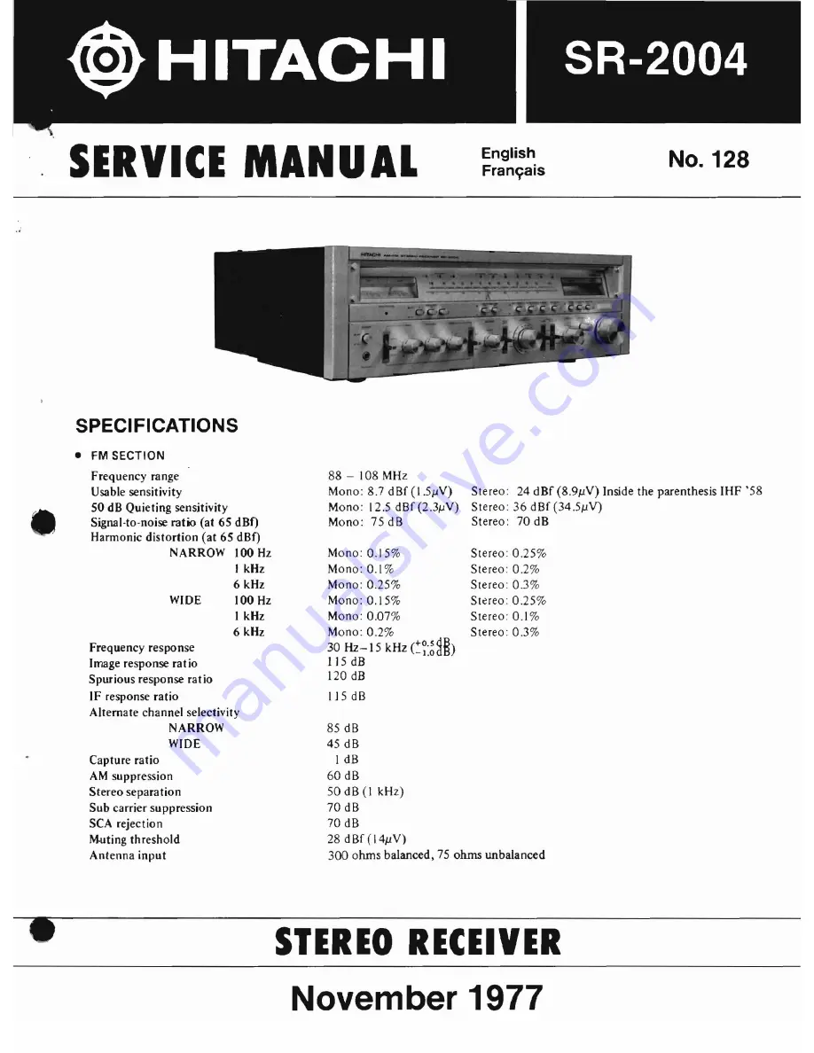 Hitachi SR-2004 Service Manual Download Page 1