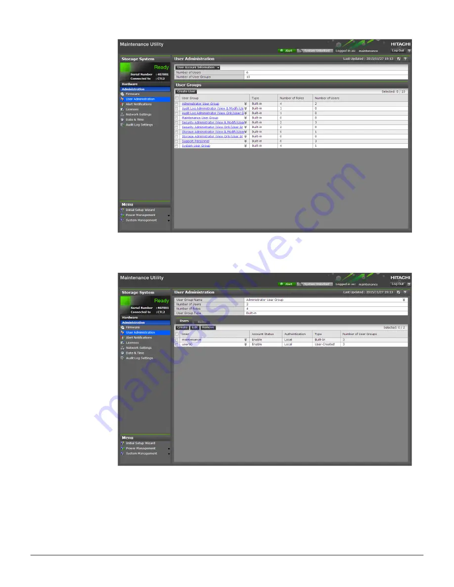 Hitachi VSP F400 System Administration Manual Download Page 146