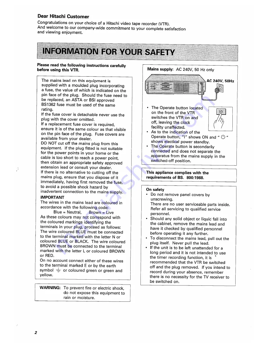 Hitachi VT-F350E Instruction Manual Download Page 2