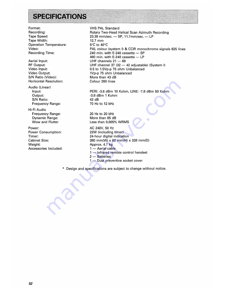 Hitachi VT-F350E Instruction Manual Download Page 52