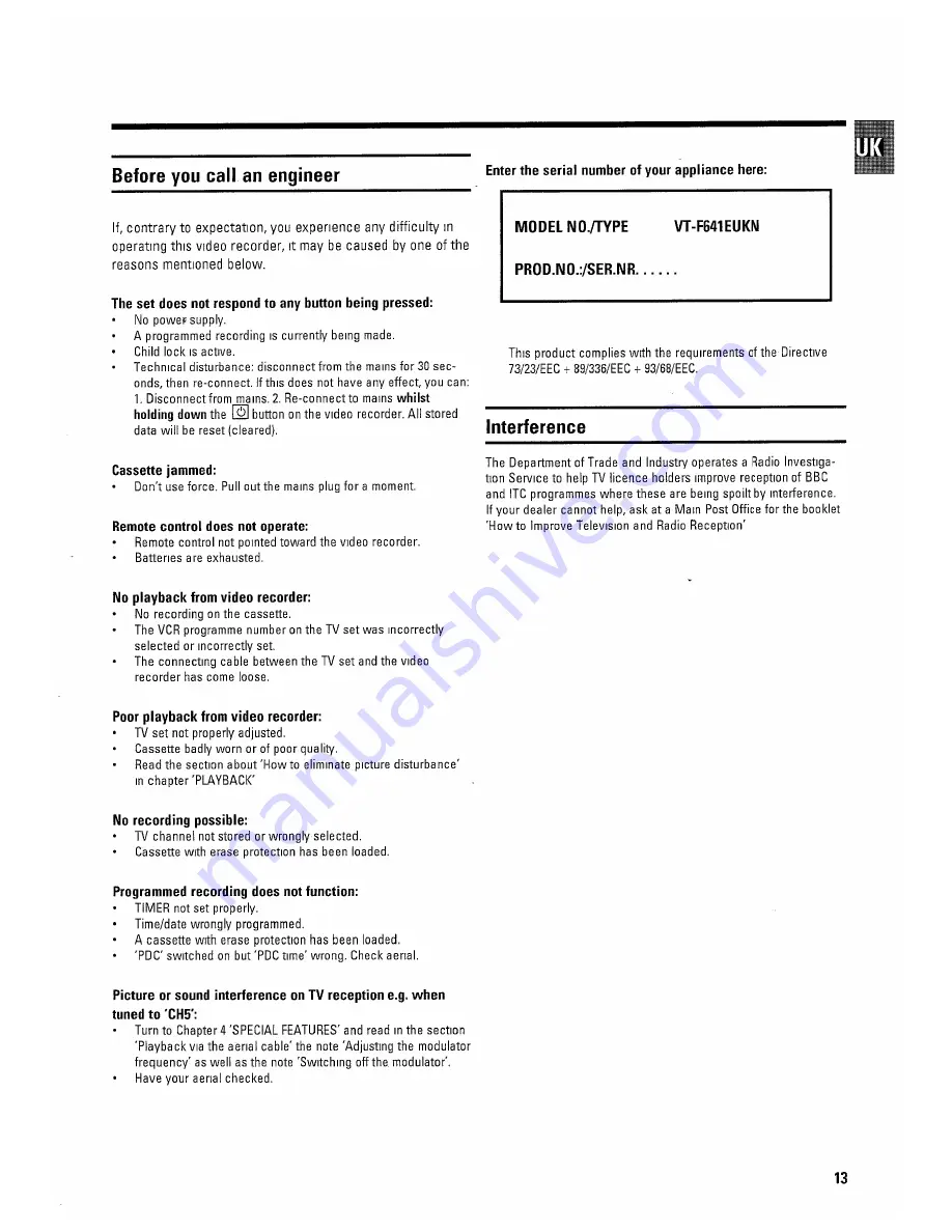 Hitachi VT-F641EUKN Operating Instructions Manual Download Page 16