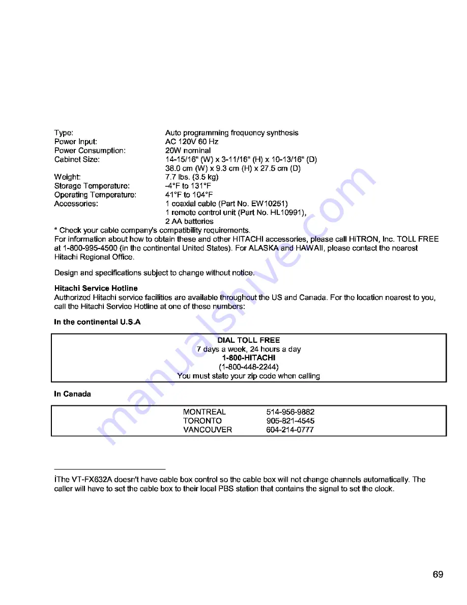 Hitachi VT-FX631A Owner'S Manual Download Page 69