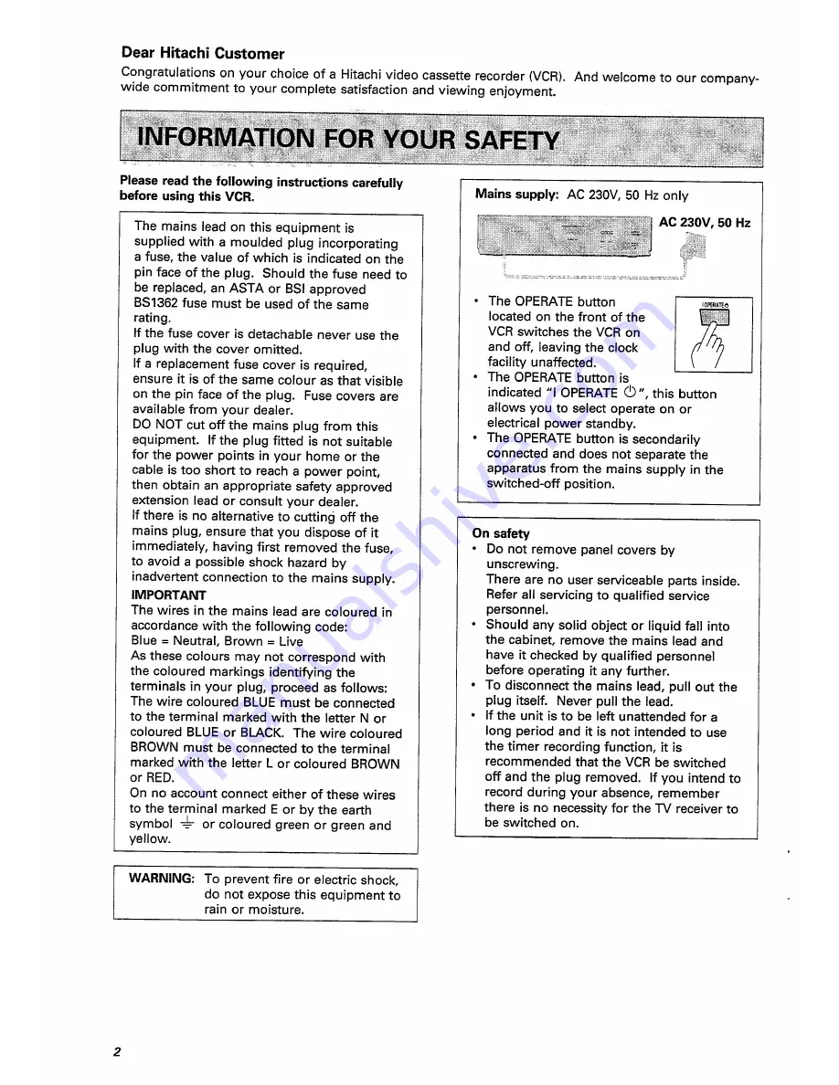 Hitachi VT-FX770E Instruction Manual Download Page 2