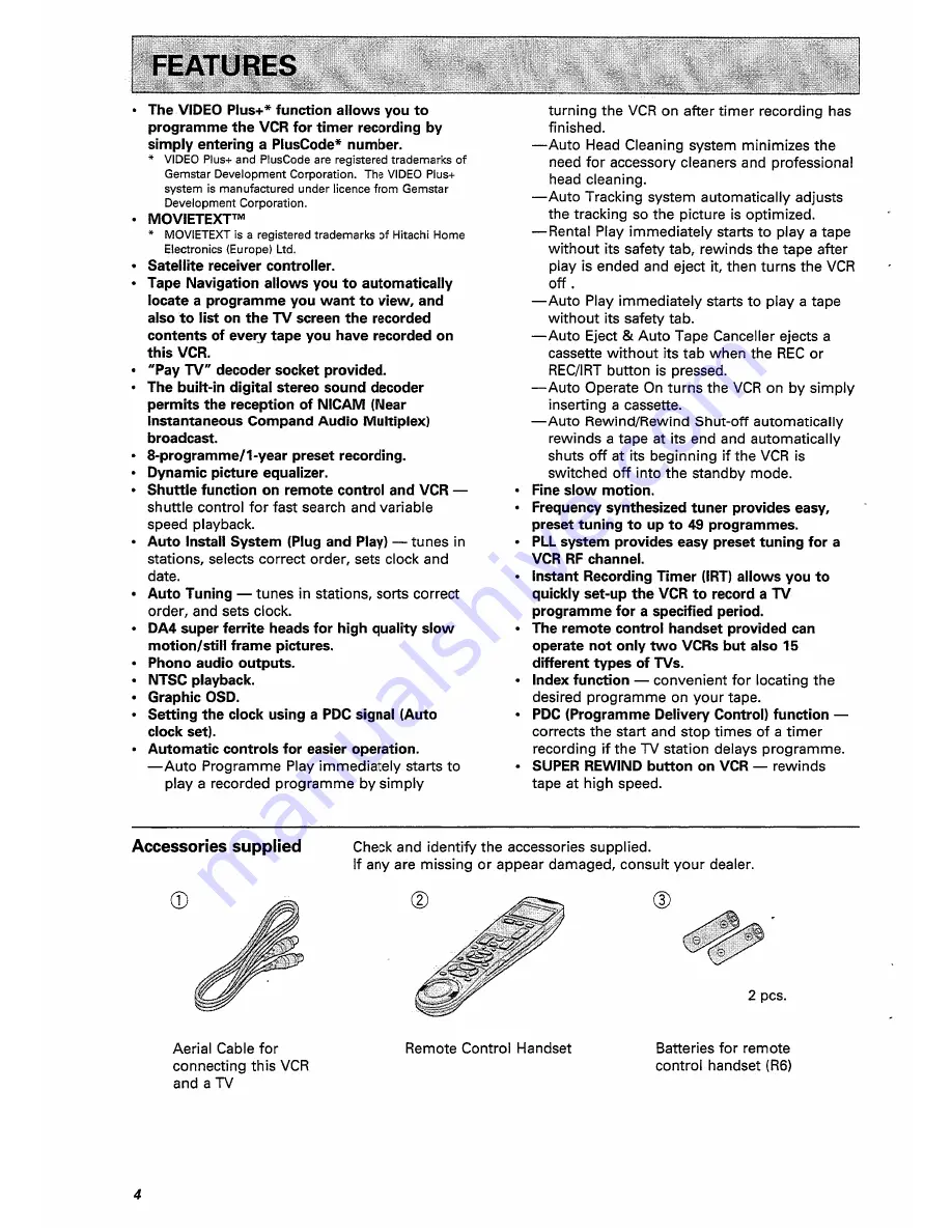 Hitachi VT-FX770E Instruction Manual Download Page 4