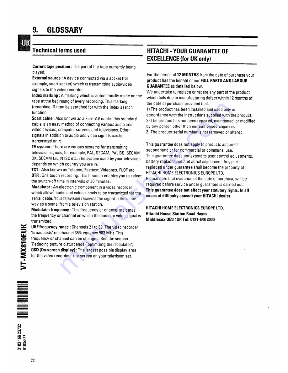 Hitachi VT-MX810EUK Operating Instructions Manual Download Page 25