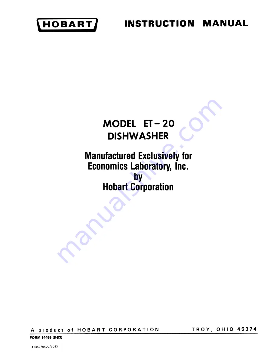 Hobart ET-20 Instruction Manual Download Page 1