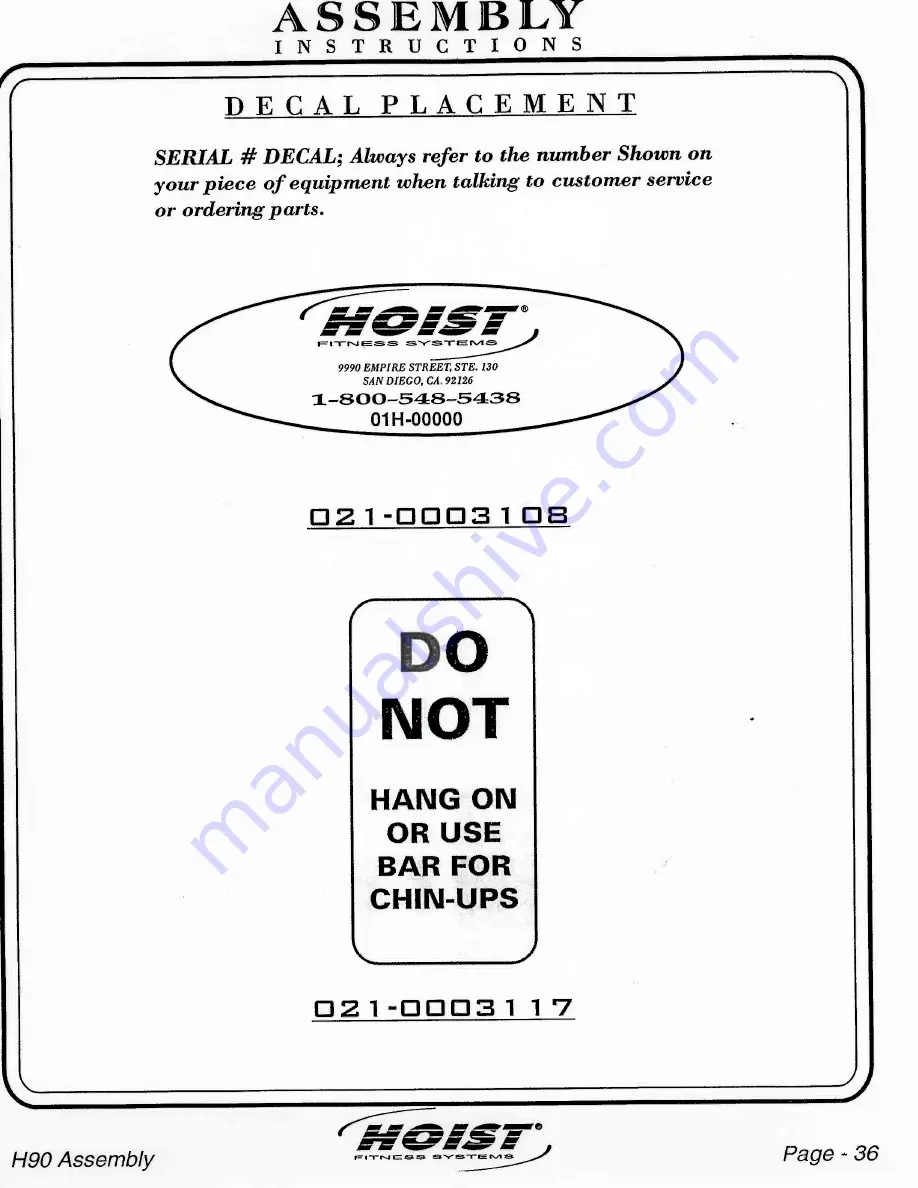 Hoist Fitness H90 Owner'S Manual Download Page 32