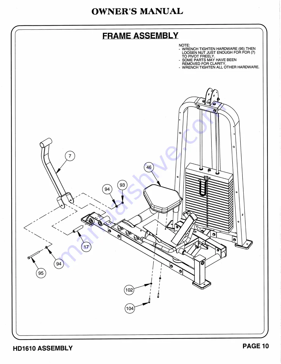 Hoist Fitness HD1610 Owner'S Manual Download Page 11