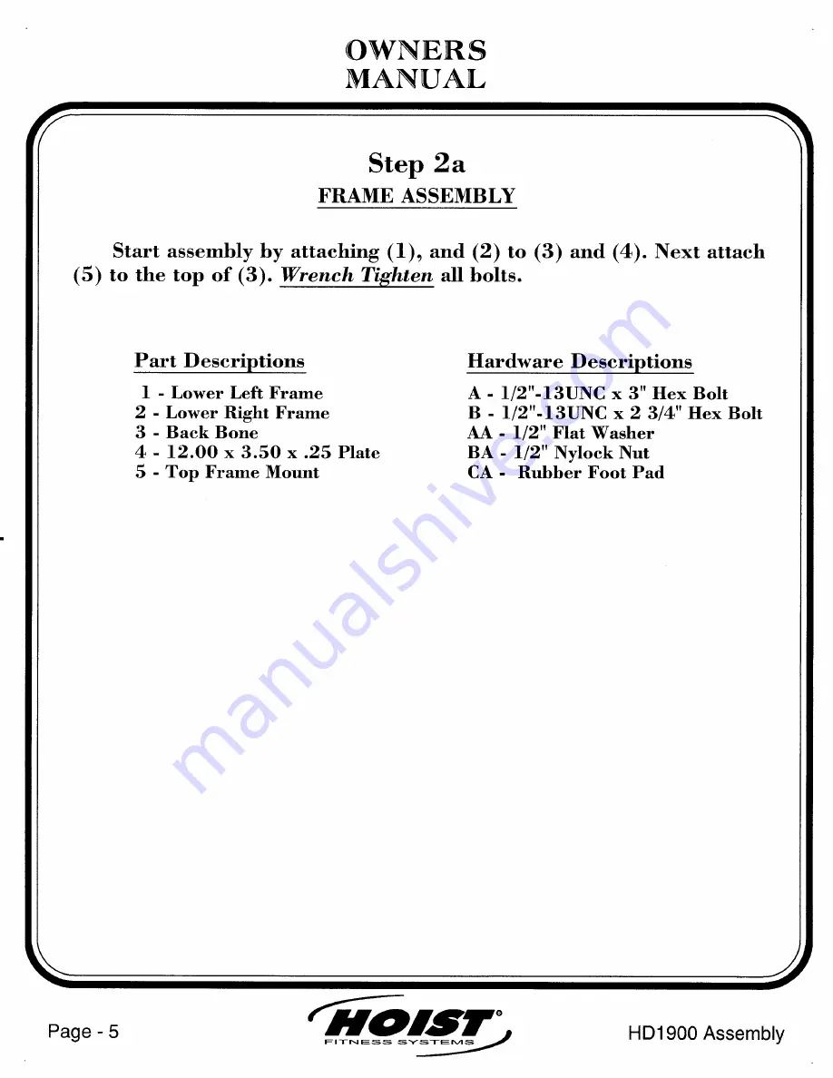 Hoist Fitness HD1900 Owner'S Manual Download Page 6