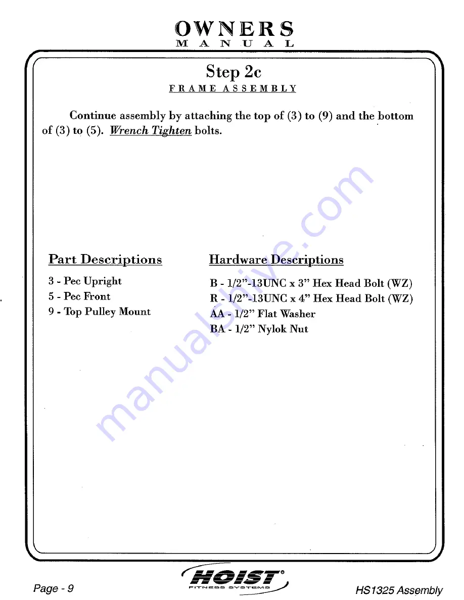 Hoist Fitness HS 1325 Owner'S Manual Download Page 10