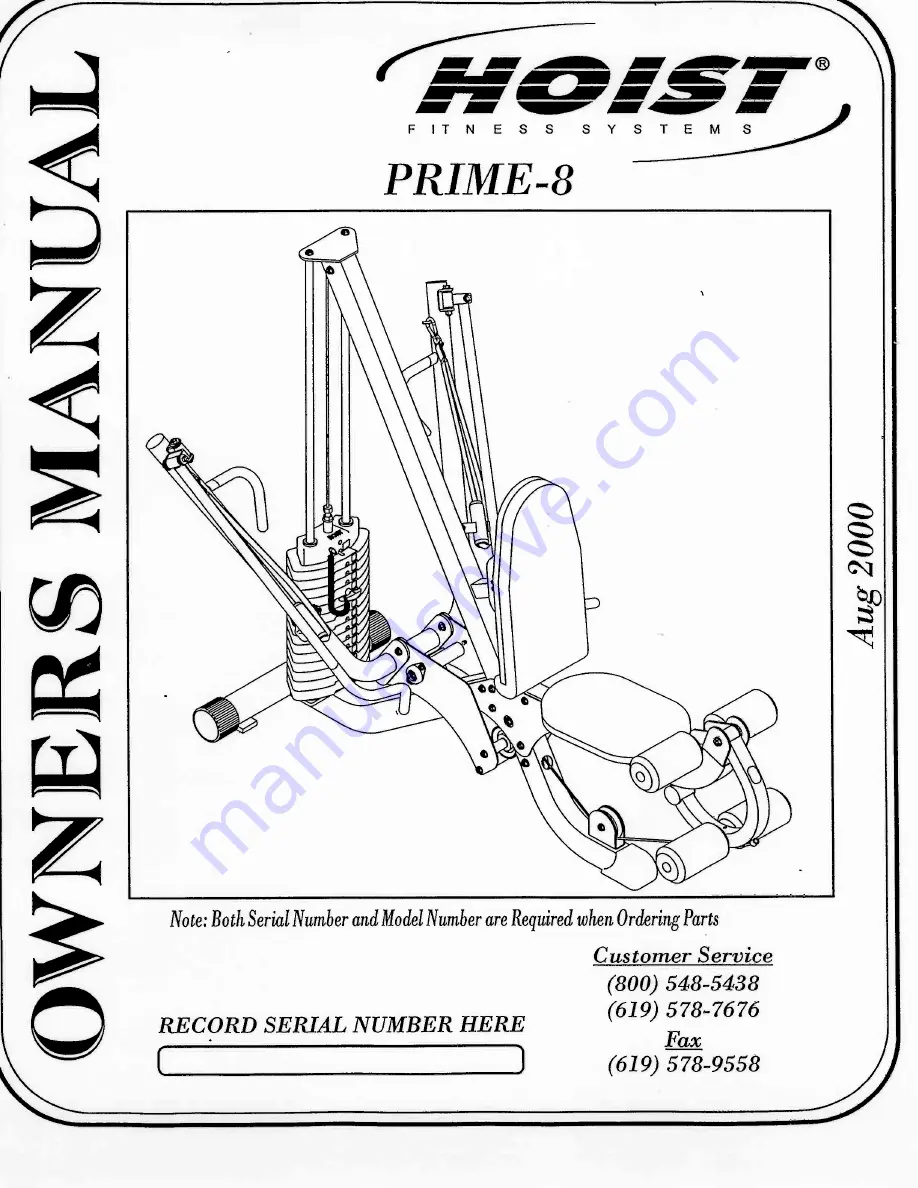 Hoist Fitness Prime-8 Owner'S Manual Download Page 1