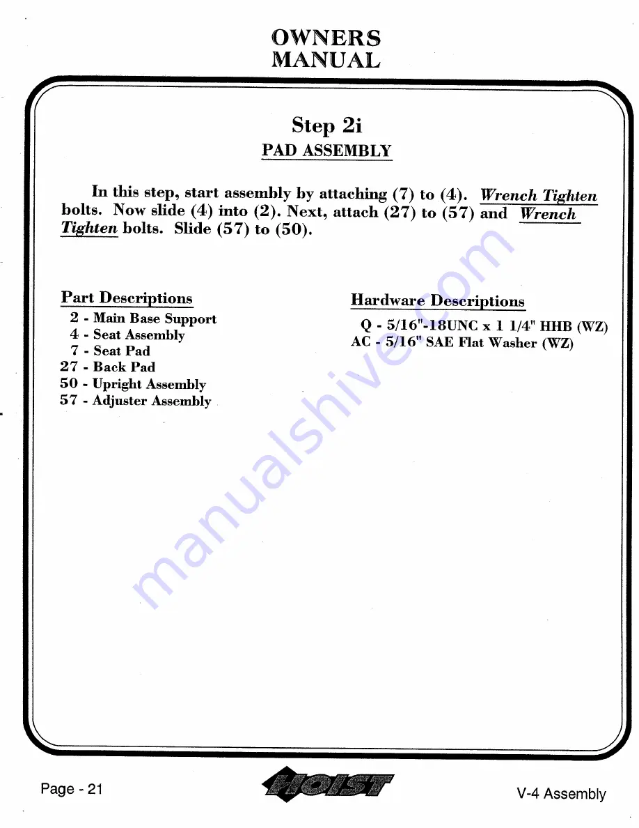 Hoist Fitness V-4a Owner'S Manual Download Page 22