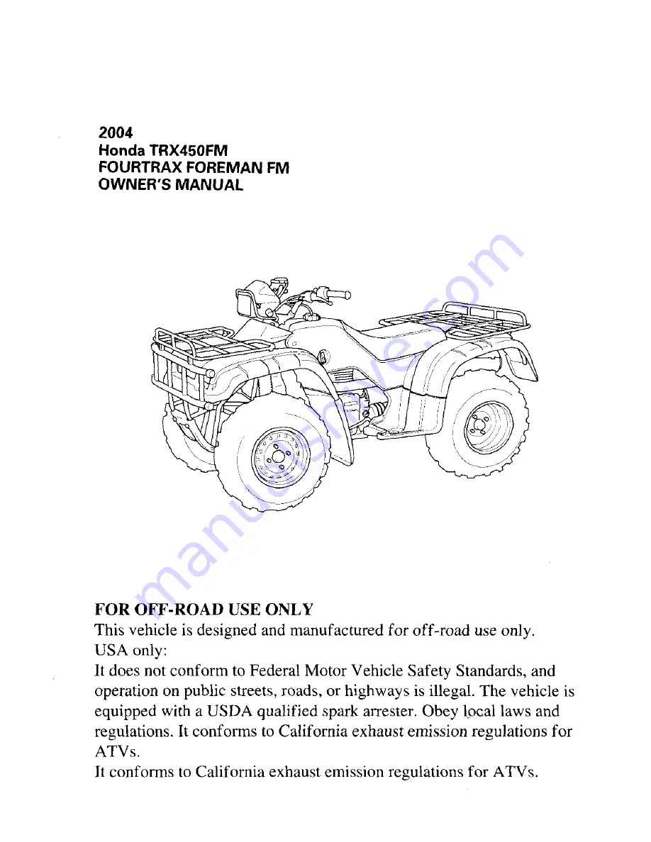 Honda 2004 TRX450FM Fourtrax Foreman Скачать руководство пользователя страница 3