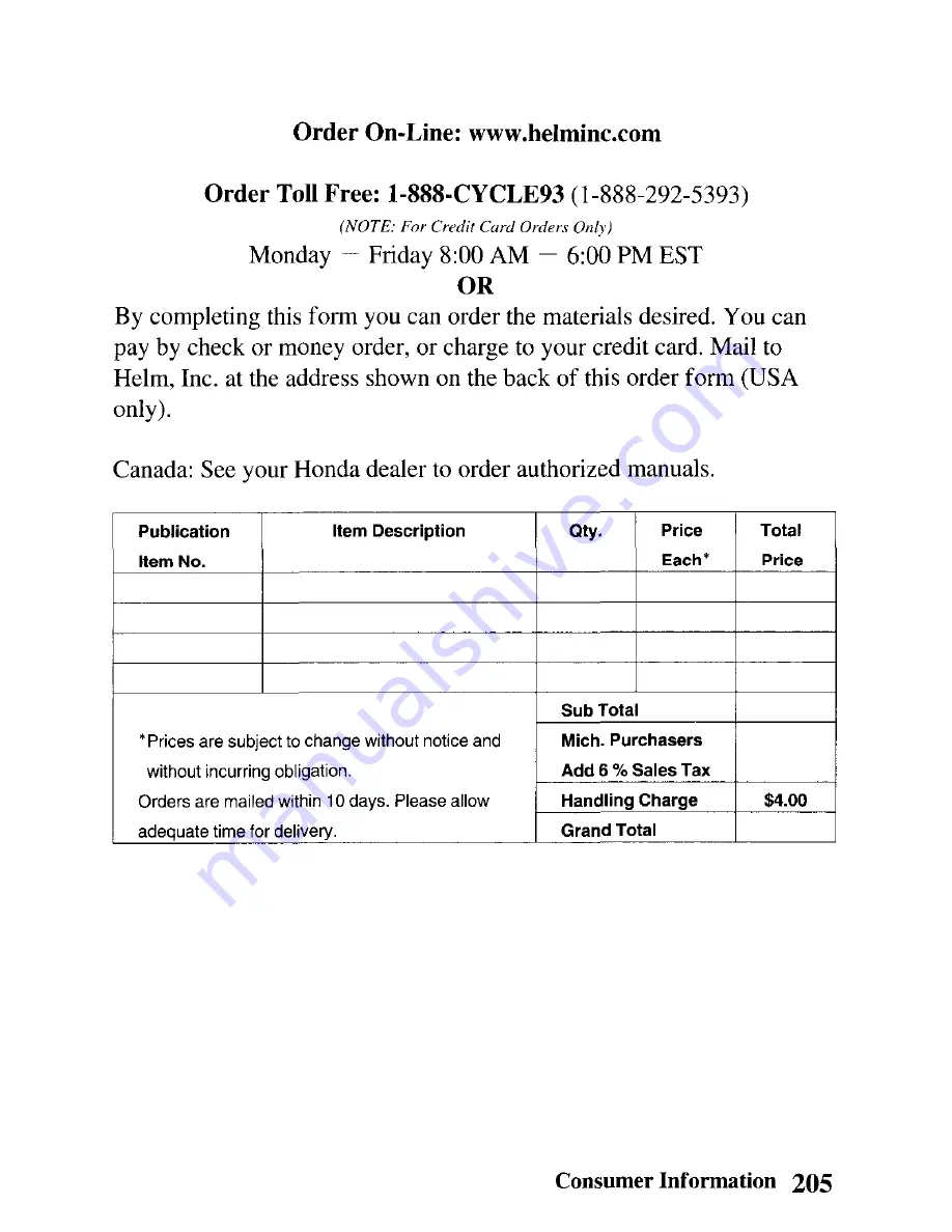 Honda 2004 TRX450FM Fourtrax Foreman Owner'S Manual Download Page 214