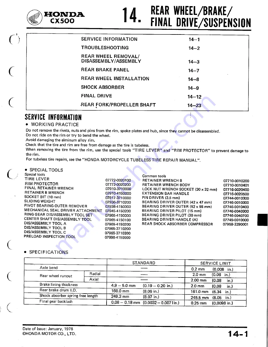 Honda CX500 CUSTOM Shop Manual Download Page 180