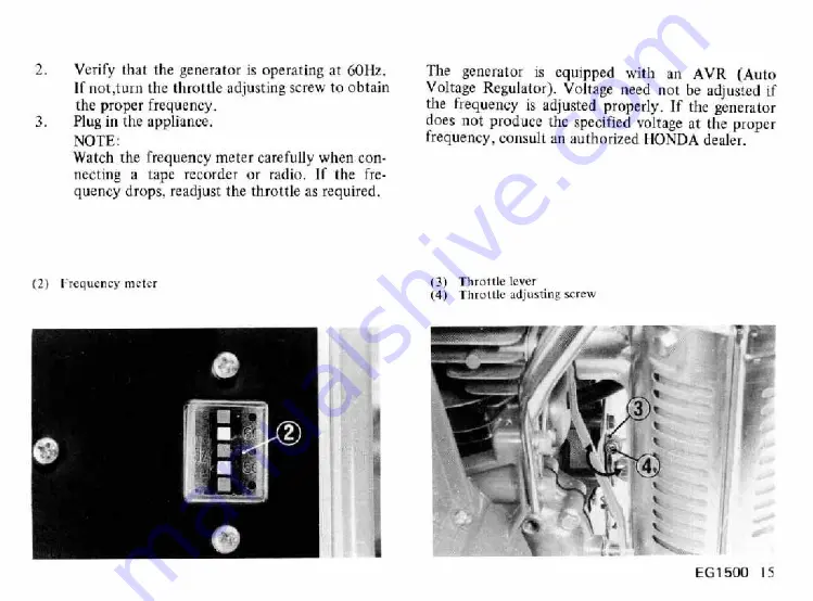 Honda EG1500 Owner'S Manual Download Page 16