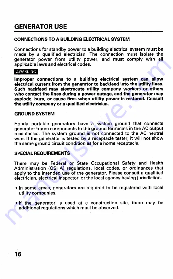 Honda EM6000GP Owner'S Manual Download Page 18