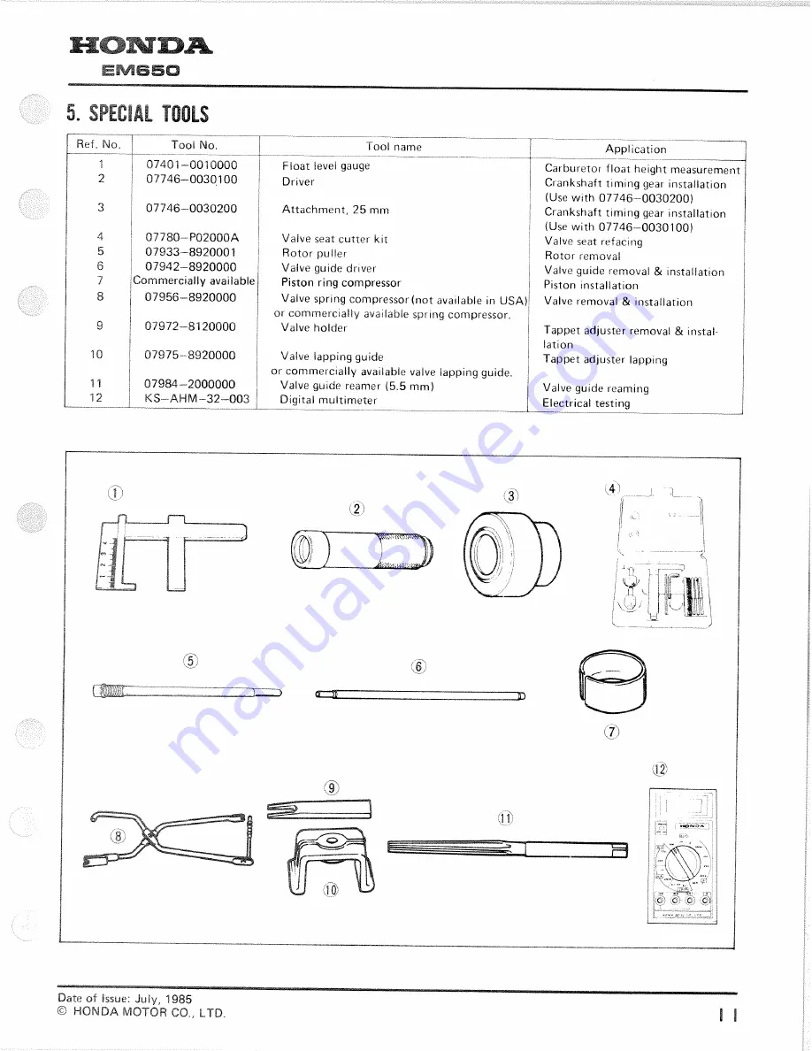 Honda EM650 Shop Manual Download Page 13