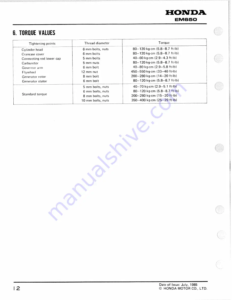 Honda EM650 Shop Manual Download Page 14