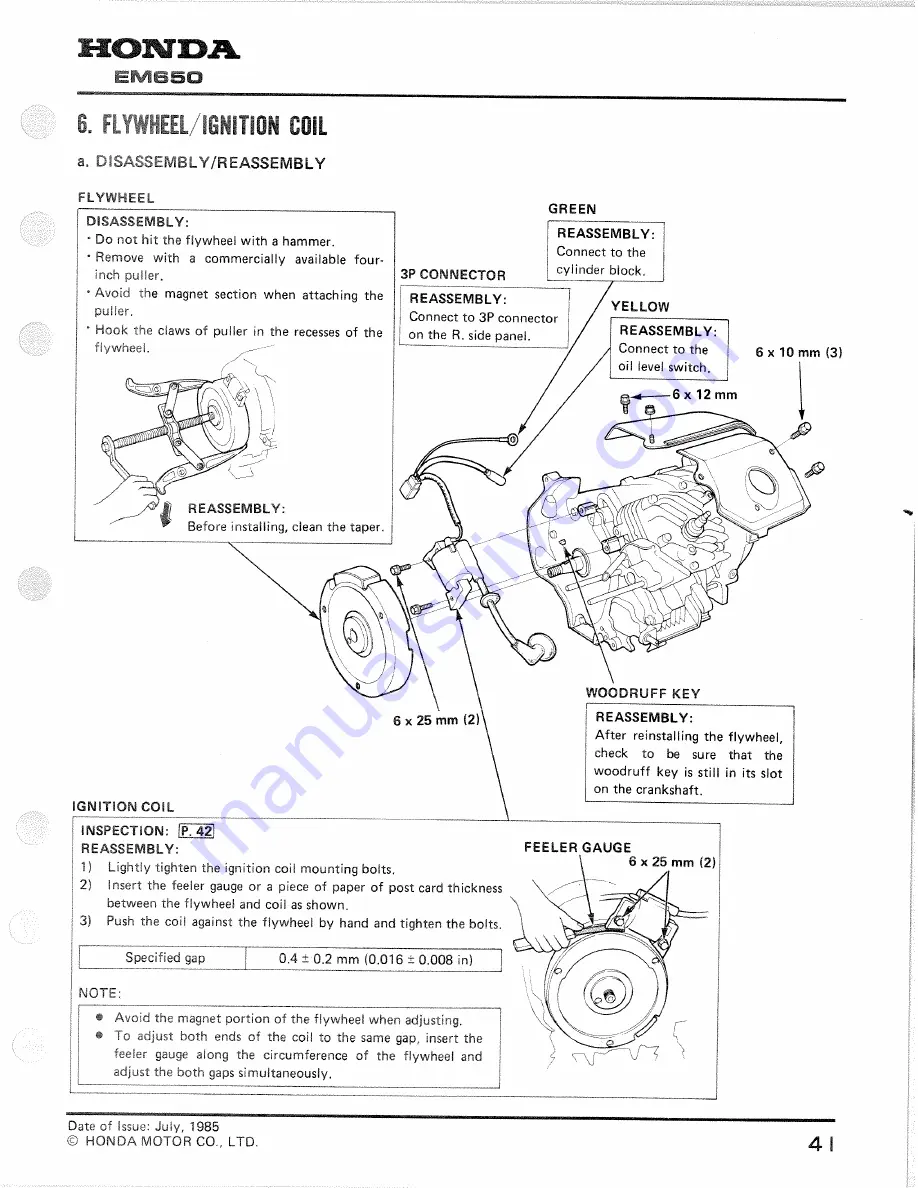 Honda EM650 Shop Manual Download Page 43