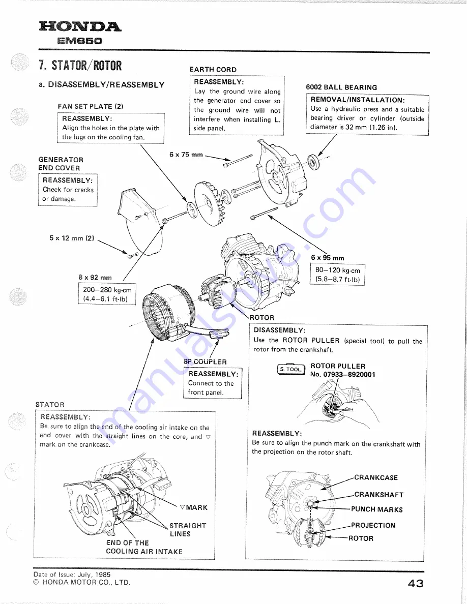 Honda EM650 Shop Manual Download Page 45