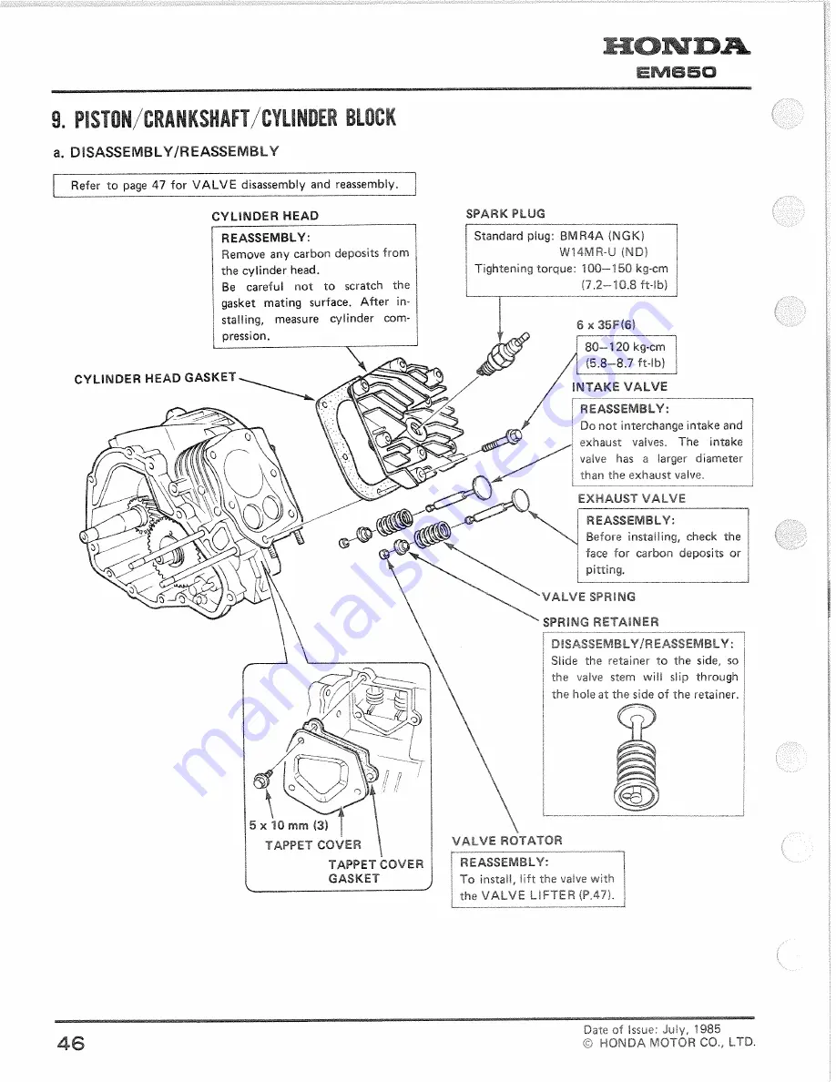 Honda EM650 Shop Manual Download Page 48