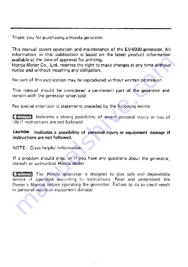 Honda EV4000 Owner'S Manual Download Page 2