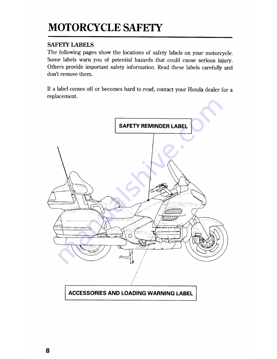 Honda GL1800A Owner'S Manual Download Page 18