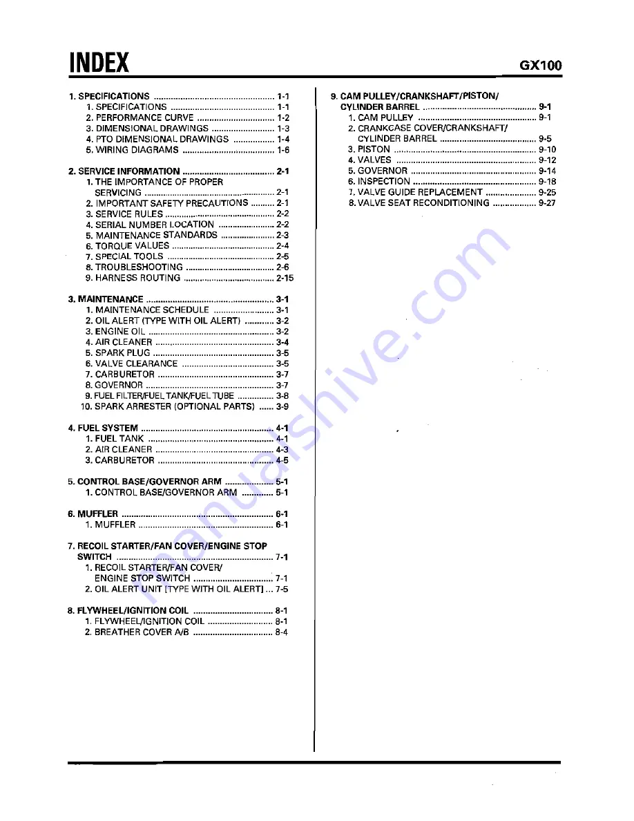 Honda GX100 Workshop Manual Download Page 2