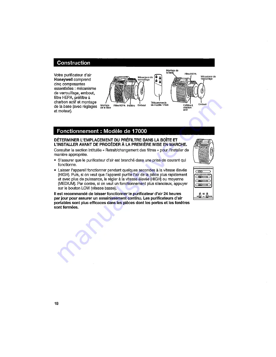 Honeywell 17000 - Permanent Pure HEPA QuietCare Air Purifier Скачать руководство пользователя страница 18
