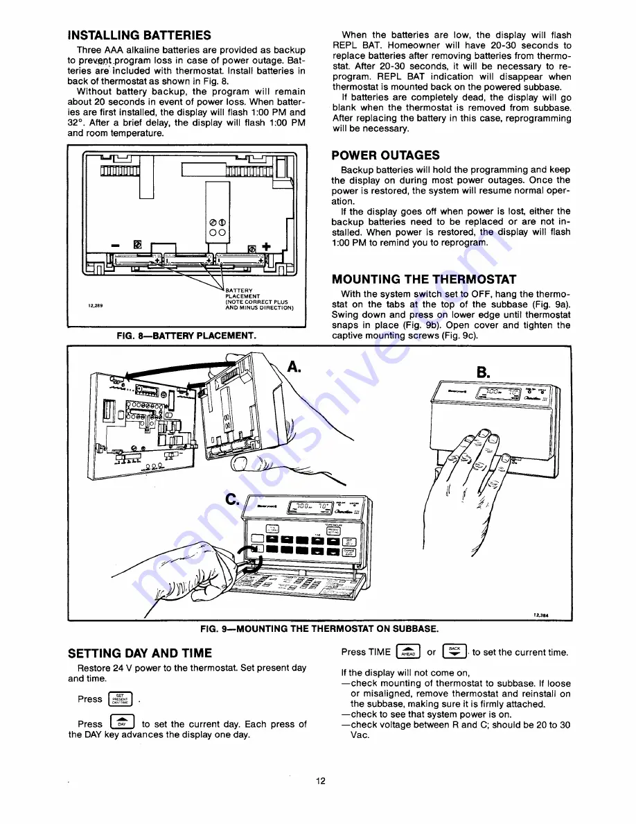 Honeywell CHRONOTHERM III T8611G Manual Download Page 12