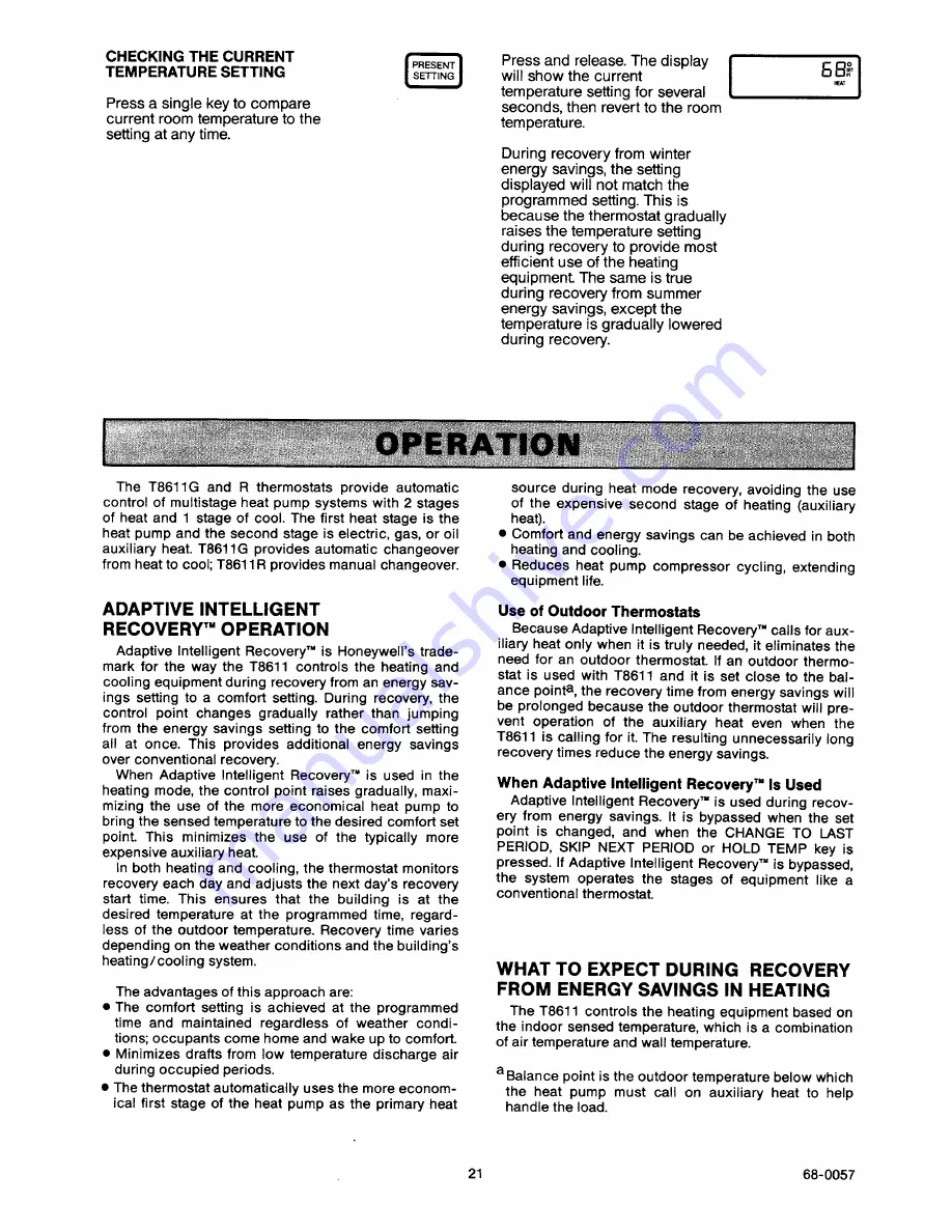 Honeywell CHRONOTHERM III T8611G Manual Download Page 21