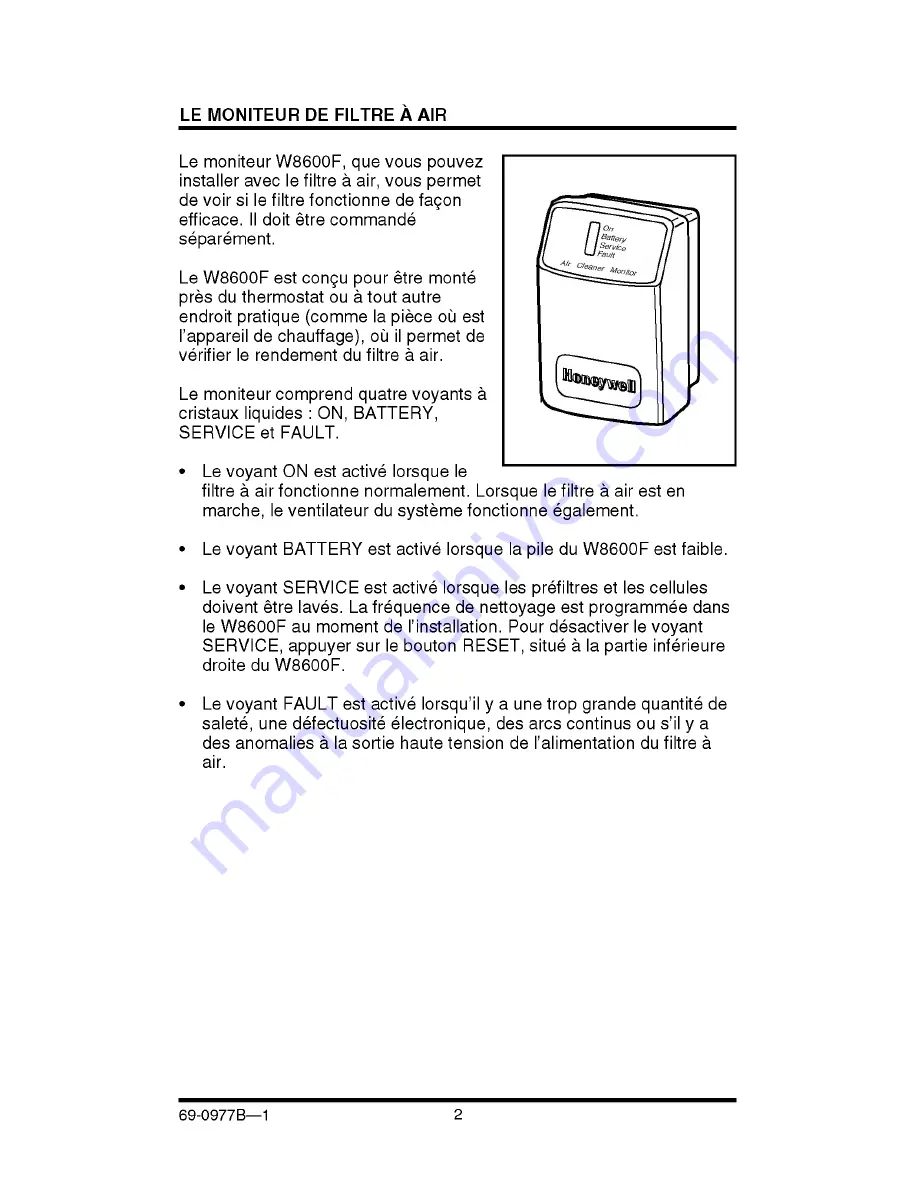 Honeywell F58F Owner'S Manual Download Page 36