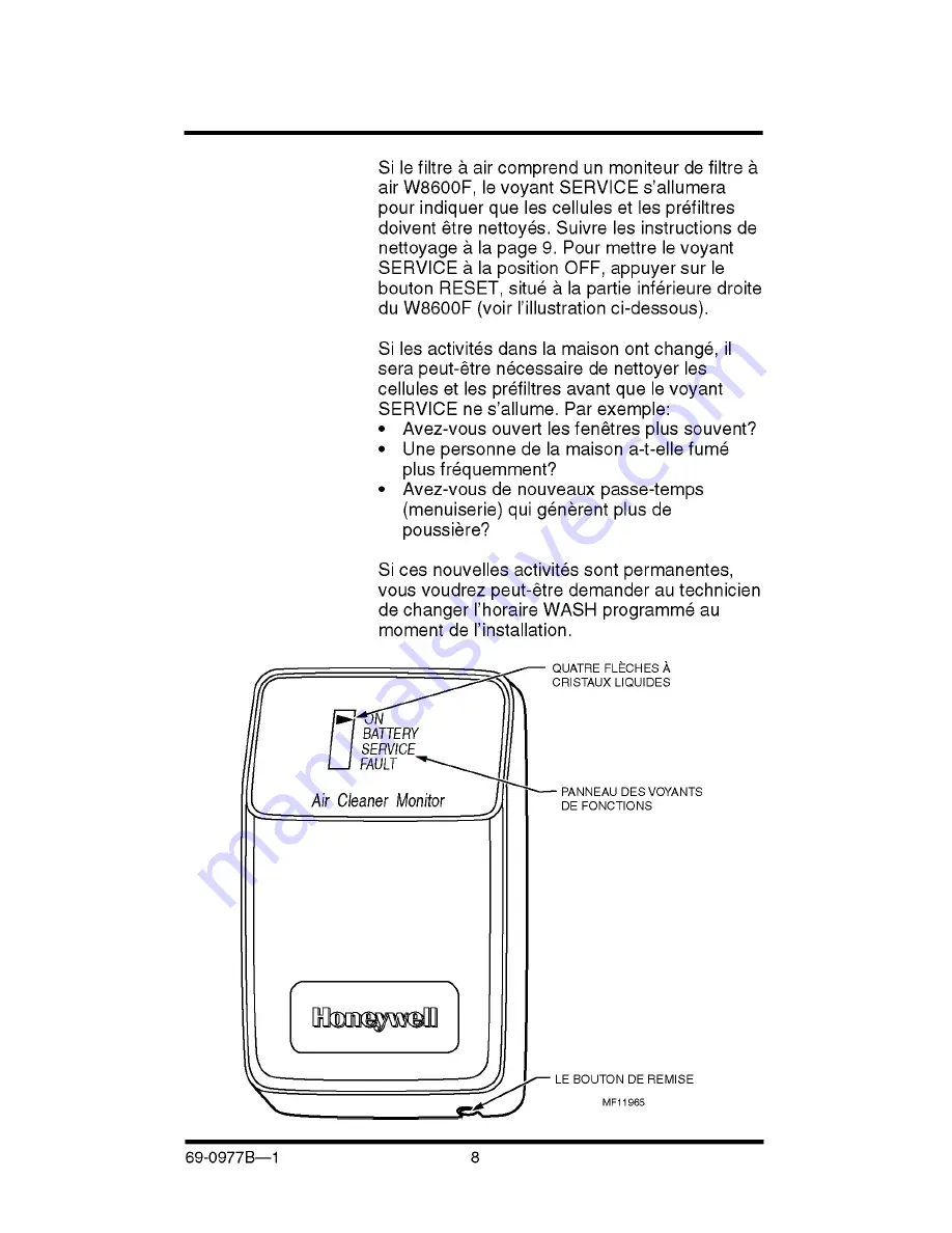 Honeywell F58F Owner'S Manual Download Page 42